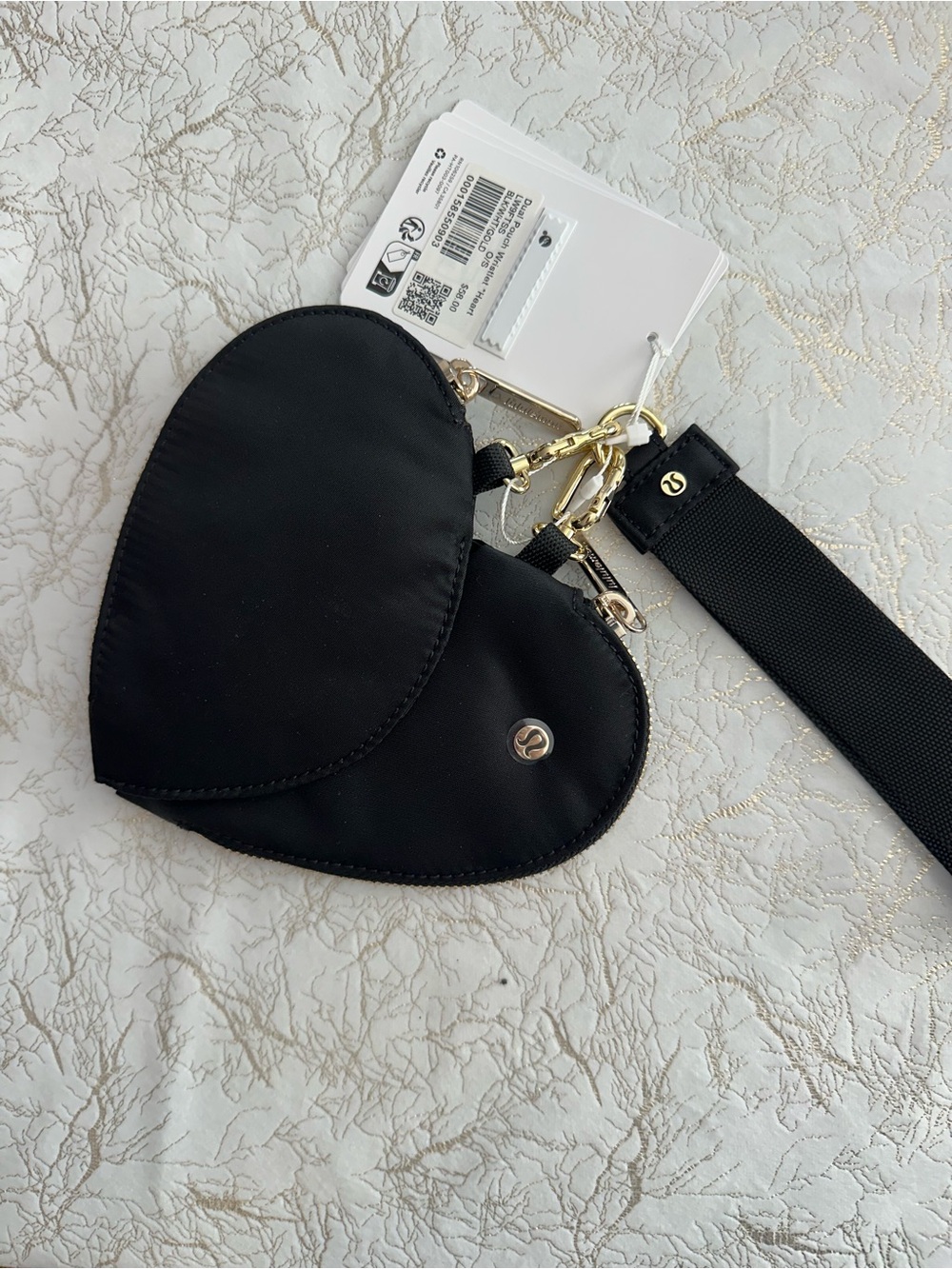 Lululemon Black/Gold Dual Pouch Wristlet Heart